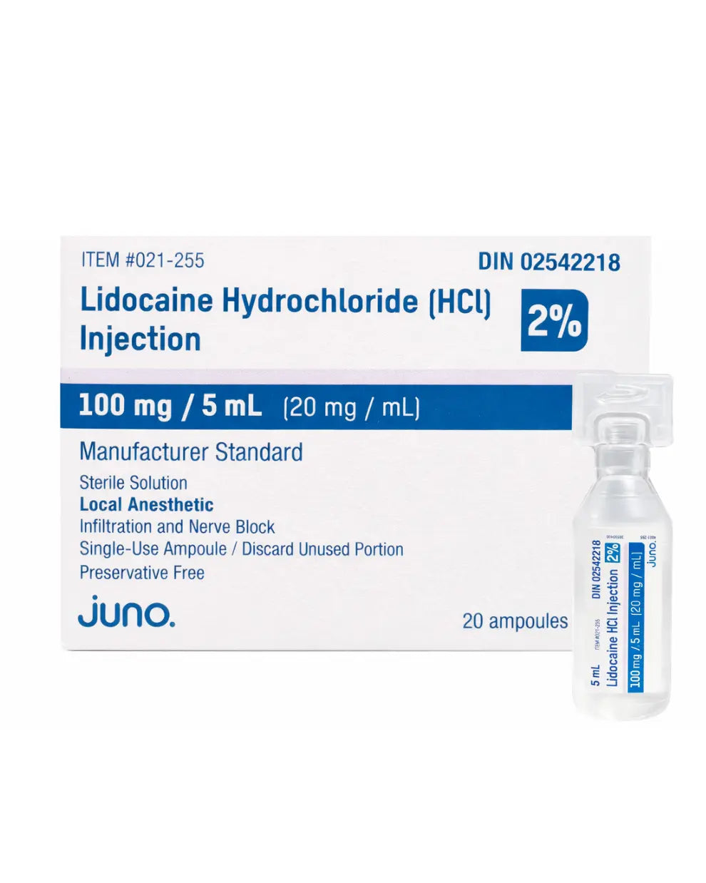 Lidocaine Hydrochloride Injection 2% Local Anesthetic 5mL | 20/Box | 021-255