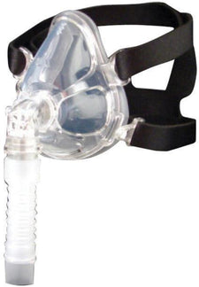 Clear CPAP full face mask with adjustable headgear and respiratory tube for sleep apnea