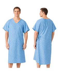 Medline Cotton/Poly Blend Patient Gown, Cascade Blue with Angle Back and Side Ties