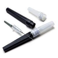 sterile disposable medical IV catheter set with needle and plastic covers on white background