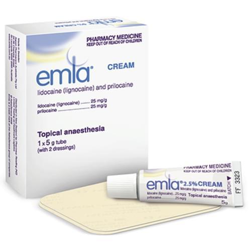 Emla Cream 2.5% Topical Anesthetic 1 x 5G Tube with 2 Tegaderm Dressin