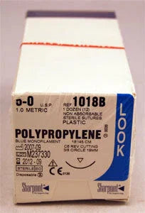 Box of LOOK polypropylene non-absorbable blue monofilament sterile sutures for medical use