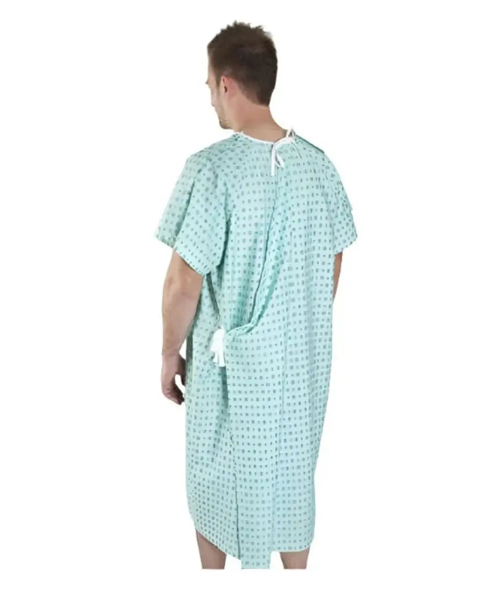 Medline Cotton/Poly Blend Patient Gown, Cascade Blue with Angle Back and Side Ties