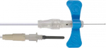 Butterfly infusion set with blue wings, medical IV needle for blood collection