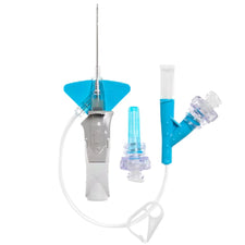 IV catheter set with safety needle and blue wings for medical use
