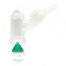 Medical nebulizer cup with mouthpiece and green valve for respiratory therapy