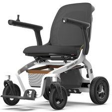 Lightweight electric wheelchair with joystick, mesh seat, and durable wheels for mobility