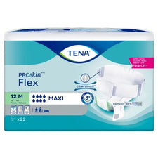 TENA ProSkin Flex maxi adult incontinence briefs package, size 12M, 22 count