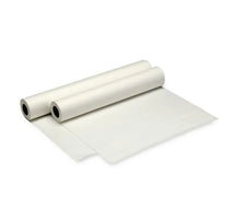 Two white disposable examination table paper rolls for medical or clinic use