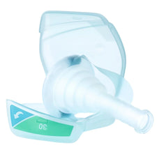 Medical respiratory inhaler device with dose counter on a white background
