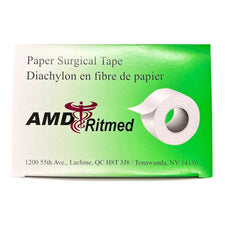 Box of paper surgical tape with roll illustration and AMD Ritmed logo, medical supply packaging