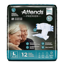 Attends Premier overnight adult briefs large, 12-count pack, incontinence protection