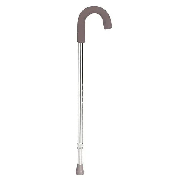 Adjustable aluminum walking cane with brown ergonomic handle for mobility support