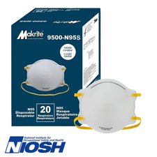 Makrite 9500-N95S N95 disposable respirator box of 20 masks, NIOSH certified