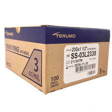 3mL | 23G x 1 1/2" | Terumo Luer Lock Syringe with Needle | 100/box | SS-03L2338