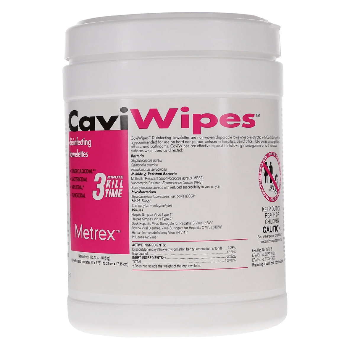 CaviWipes Surface Disinfectant | 3 Minute |  6" x 6.75" | 160/tub | 11-1100