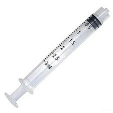 3ml clear medical syringe with black plunger, marked for precise measurement