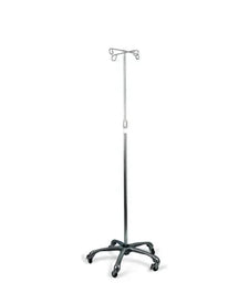 Adjustable IV pole with wheels for medical and home care use on white background