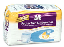 AMG protective underwear package, disposable adult pull-on briefs, 20 count, unisex