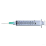 Sterile medical syringe with clear barrel and green needle, used for healthcare applications