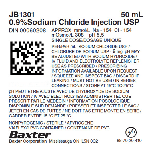 Baxter - 0.9% Sodium Chloride Injection USP (50ml) - JB1301