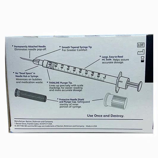 BD Allergy Syringe with Permanent needle 28G x 1/2", 1ml