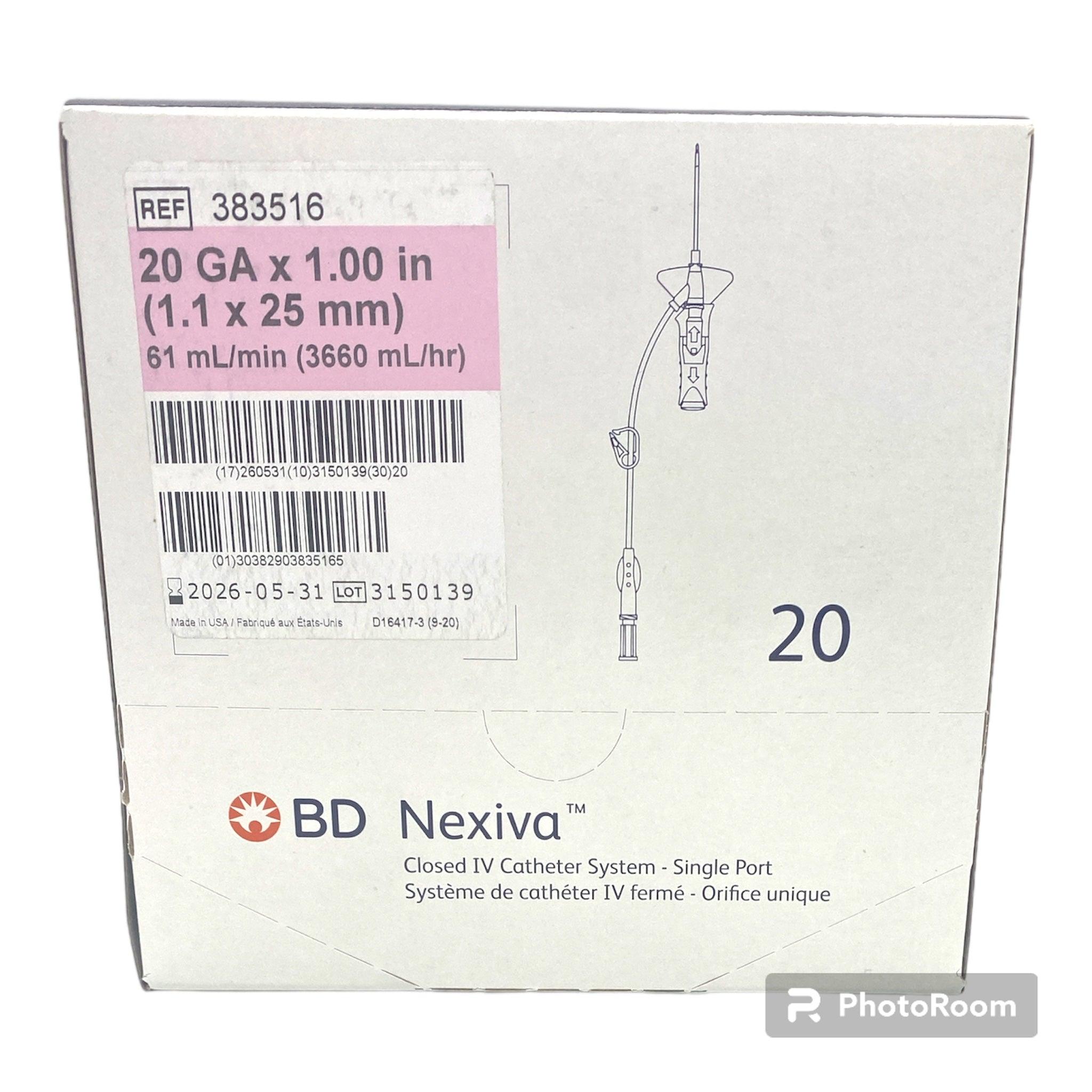 BD Nexiva Bloodless IV Catheter 20G x 1" Single Port - Box of 20
