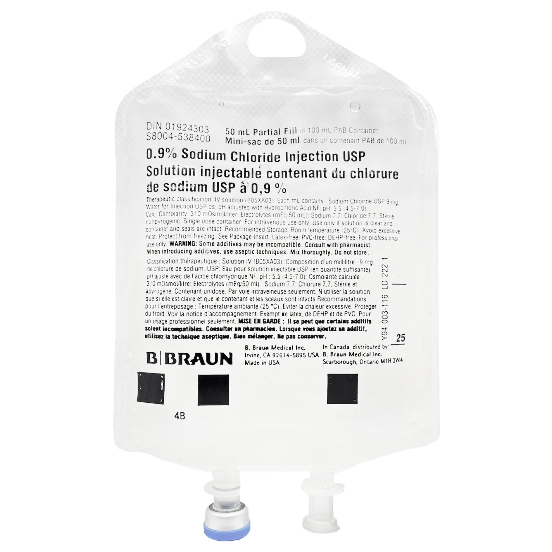 Braun 0.9% Sodium Chloride Injection USP (50mL fill in 100mL PAB)