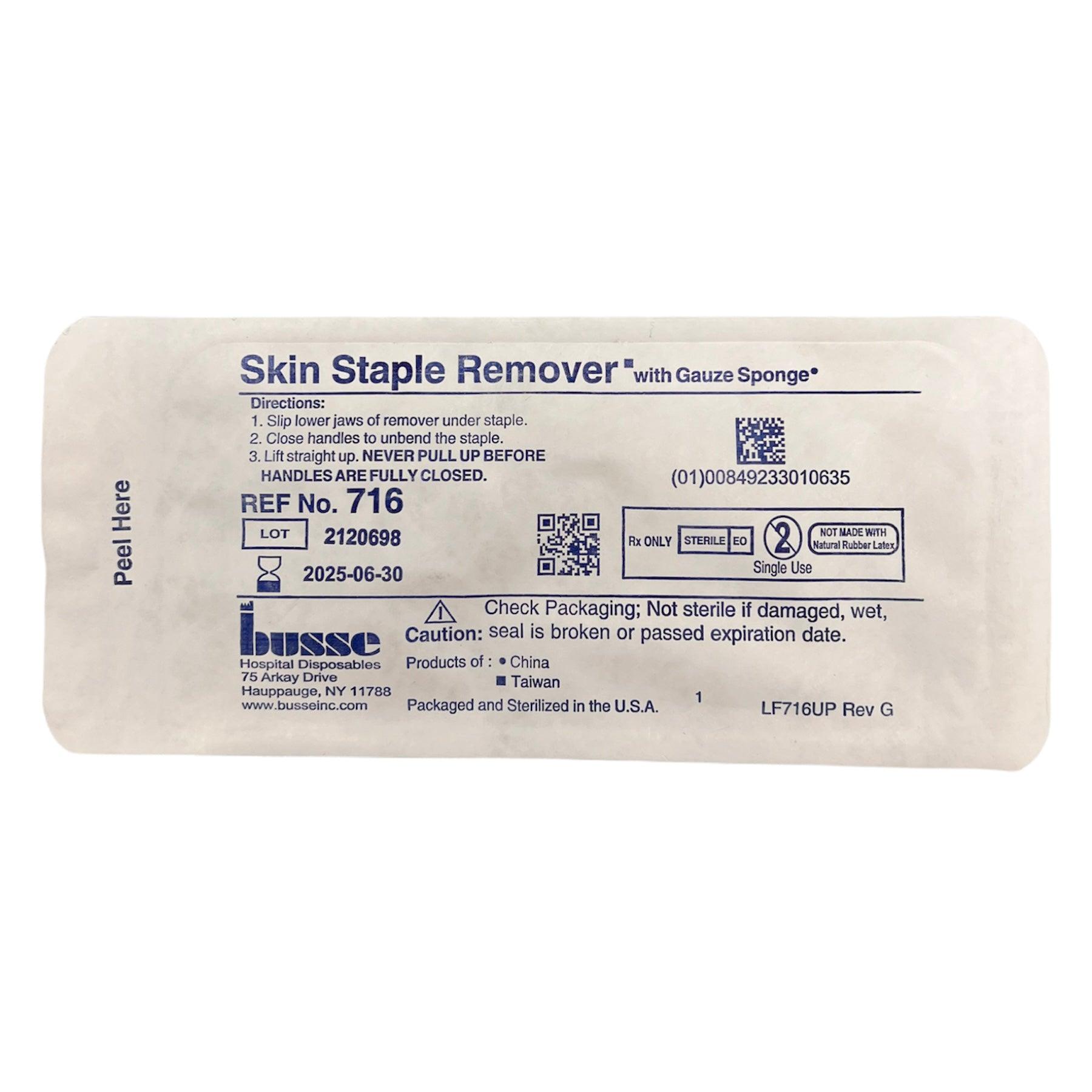 Busse Skin Staple Remover with Gauze Sponge (Sterile)