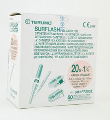 Terumo Surflash 20G IV catheter box, 1.25 inch, sterile medical supply, 50 units