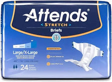 Attends Stretch Briefs Large/X-Large, adult incontinence diapers 24 count pack.