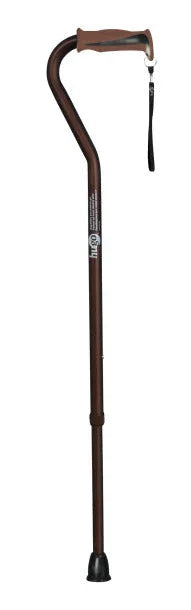 Brown adjustable walking cane with ergonomic handle and rubber tip for mobility support