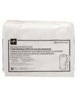 Package of conforming stretch gauze bandage, 3 inch x 4.1 yard, 12 rolls, medical supply