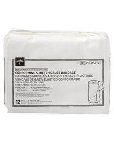 Package of conforming stretch gauze bandage, 3 inch x 4.1 yard, 12 rolls, medical supply