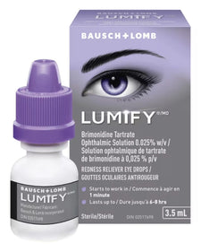 Lumify redness reliever eye drops 3.5mL bottle and box, brimonidine tartrate solution