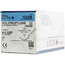 Box of polypropylene blue monofilament surgical sutures, 4-0 USP, non-absorbable, sterile.