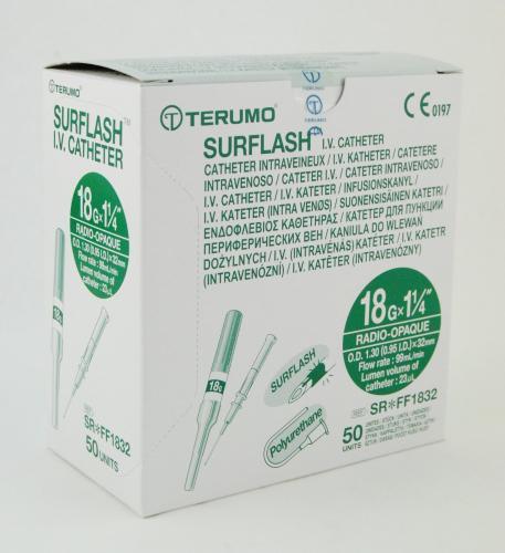 Catheter IV Surflash 18g X 1.25in Polyurethane Green Bx/50