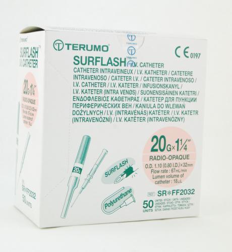 Catheter IV Surflash 20g x 1.25 in Polyurethane Pink Bx/50