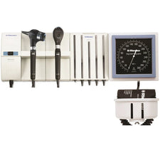 Wall-mounted diagnostic set with otoscope, ophthalmoscope, and aneroid sphygmomanometer