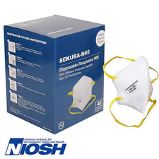 Sekura-N95 disposable N95 respirator mask with box, NIOSH approved, medical PPE supplies.