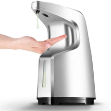 Automatic touchless soap dispenser dispensing liquid onto a hand, perfect for hygienic home care