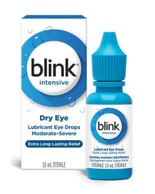 Blink Intensive lubricant eye drops for dry eyes, 10 mL bottle with packaging, extra long-lasting relief.