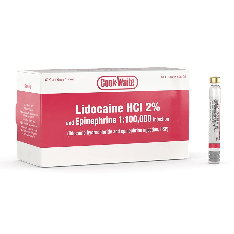 Cook-Waite Lidocaine HCl 2% and Epinephrine 1:100,000 | 50 Catridges| 1.8mL