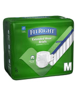 FitRight Extended Wear adult briefs package, medium size, 15 count, leak-stop guards
