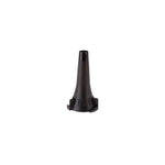 Black plastic otoscope speculum tip for medical diagnostic use, isolated on white background