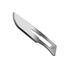 Sterile surgical scalpel blade size 10, stainless steel, medical supply on white background