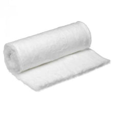 Rolled medical gauze bandage on white background, absorbent wound care supply