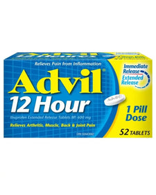 Advil 12 Hour 600mg extended release ibuprofen 52 tablets pain relief box front