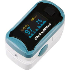 Finger pulse oximeter displaying SpO2 and pulse rate, portable health monitoring device