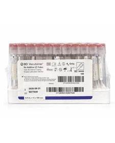 BD Vacutainer No Additive (Z) Plus Tubes 6mL | 100/Box | 366408